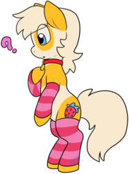 Size: 1025x1377 | Tagged: safe, artist:panda-chan, oc, oc only, pony, clothes, collar, looking down, ponified, question mark, simple background, socks, solo, striped socks, transparent background