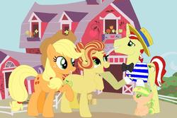 Size: 872x582 | Tagged: safe, artist:froggers1995, applejack, flim, g4, family, female, male, offspring, parent:applejack, parent:flim, parents:flimjack, ship:flimjack, shipping, straight