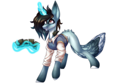 Size: 3500x2350 | Tagged: safe, artist:immagoddampony, oc, oc only, oc:coldwater, pony, unicorn, card, high res, magic, male, simple background, solo, stallion, sweater vest, transparent background