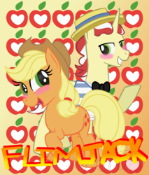 Size: 1039x1221 | Tagged: safe, artist:mylittlepon3lov3, applejack, flim, pony, g4, female, male, ship:flimjack, shipping, straight