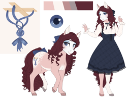 Size: 3832x3007 | Tagged: safe, artist:askbubblelee, oc, oc only, oc:marionette, earth pony, pony, anthro, anthro with ponies, bow, clothes, dress, female, hair bow, high res, mare, reference sheet, simple background, smiling, solo, transparent background