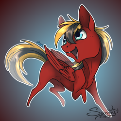 Size: 1200x1204 | Tagged: safe, artist:sunny way, oc, oc only, oc:gear, pegasus, pony, rcf community, chibi, gift art, male, open mouth, solo, stallion, wings