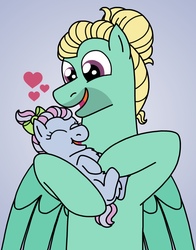Size: 1493x1909 | Tagged: safe, artist:kindheart525, zephyr breeze, oc, oc:turquoise edge, pegasus, pony, kindverse, g4, baby, baby pony, father and daughter, female, male, offspring, parent:limestone pie, parent:zephyr breeze, parents:zephyrstone