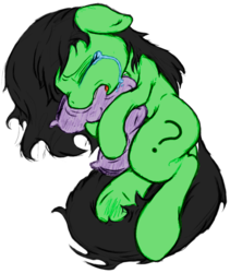 Size: 1710x2025 | Tagged: safe, artist:almar, color edit, edit, oc, oc only, oc:filly anon, earth pony, pony, colored, crying, female, filly, hug, on side, pillow, pillow hug, simple background, solo, transparent background