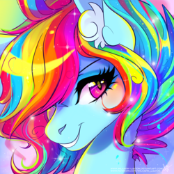 Size: 2449x2449 | Tagged: safe, artist:wilvarin-liadon, rainbow dash, pony, g4, bust, ear fluff, female, high res, looking at you, mare, portrait, smiling, solo