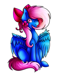 Size: 4000x5000 | Tagged: safe, artist:xxmelody-scribblexx, oc, oc only, oc:art blossom, pegasus, pony, absurd resolution, bow, female, hair bow, mare, one eye closed, simple background, sitting, solo, transparent background, wink