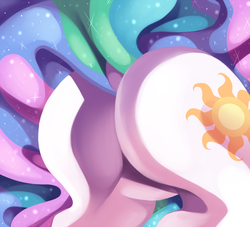 Size: 1000x908 | Tagged: safe, artist:breloomsgarden, princess celestia, alicorn, pony, g4, butt, butt only, commission, cutie mark, female, mare, multicolored tail, painting, plot, praise the sun, presenting, royalty, sexy, solo, sparkles, stupid sexy celestia, sunbutt, tail, thick