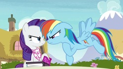 Size: 1920x1080 | Tagged: safe, screencap, rainbow dash, rarity, pony, g4, the end in friend, book, boots, glitter boots, shoes