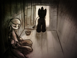 Size: 1600x1200 | Tagged: safe, oc, pegasus, pony, bandage, blood, crying, sad, silhouette, sitting, traditional art, whip