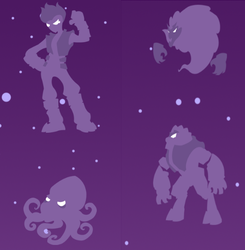 Size: 534x546 | Tagged: safe, crunch (g1), erebus, lavan, squirk, cloud demon, g1, g4, archive, g1 to g4, generation leap, purple background, silhouette, simple background, stars, the fiends from dream valley