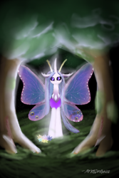 Size: 1200x1800 | Tagged: safe, artist:mr100dragon100, queen chrysalis, butterfly, changedling, changeling, g4, changedlingified, light, purified chrysalis, reformed, species swap, tree