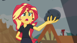Size: 1280x720 | Tagged: safe, screencap, sunset shimmer, equestria girls, equestria girls series, g4, opening night, coal, director shimmer, female, opening night: sunset shimmer, soliloquy, solo