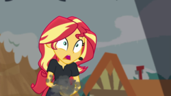 Size: 1280x720 | Tagged: safe, screencap, sunset shimmer, equestria girls, g4, my little pony equestria girls: better together, opening night, opening night: sunset shimmer, coal, crushing, director shimmer, female, solo