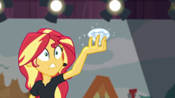 Size: 1280x720 | Tagged: safe, screencap, sunset shimmer, equestria girls, g4, my little pony equestria girls: better together, opening night, opening night: sunset shimmer, diamond, director shimmer, female, soliloquy, solo
