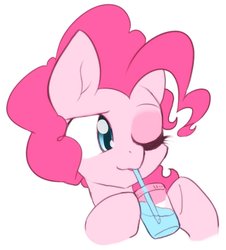 Size: 1090x1204 | Tagged: safe, artist:akainu_pony, pinkie pie, earth pony, pony, g4, bust, cute, drink, drinking, drinking straw, female, mare, one eye closed, simple background, solo, white background