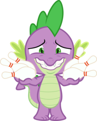 Size: 3000x3746 | Tagged: safe, artist:sollace, spike, dragon, g4, horse play, .svg available, bowling pin, grin, high res, juggling, male, nervous, nervous smile, show accurate, simple background, smiling, solo, transparent background, vector