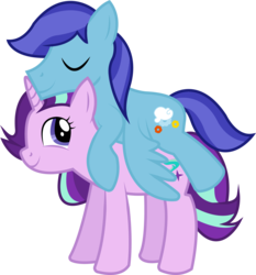 Size: 1595x1714 | Tagged: safe, artist:electrochoc, starlight glimmer, oc, oc:sierra nightingale, pegasus, pony, unicorn, g4, canon x oc, self insert, simple background, sleeping, transparent background, vector