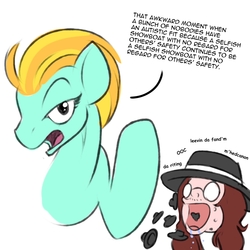 Size: 1500x1500 | Tagged: safe, artist:marik azemus34, lightning dust, pegasus, pony, g4, the washouts (episode), acne, adventure in the comments, annoyed, comments more entertaining, discussion in the comments, fedora, fedora shaming, hat, hypocrisy, irony, lightning dust drama, nothing to see here, op is a duck, op is trying to start shit, shitposting, speech bubble, text, why