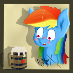 Size: 2500x2500 | Tagged: safe, artist:pigmanxx, rainbow dash, pegasus, pony, g4, apple cider, female, high res, mare, solo, that pony sure does love cider