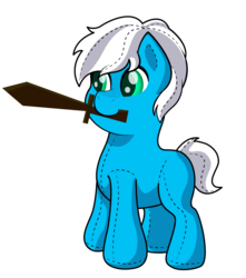 Size: 1212x1374 | Tagged: safe, artist:littletigressda, oc, oc only, pony, mouth hold, plushie, simple background, solo, sword, transparent background, weapon