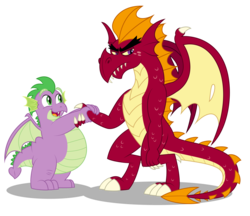 Size: 7764x6722 | Tagged: safe, artist:aleximusprime, garble, spike, dragon, g4, absurd resolution, adult, adult spike, chubby, cute, fat spike, handshake, older, older garble, older spike, plump, simple background, transparent background, vector, winged spike, wings
