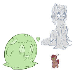 Size: 2000x2000 | Tagged: safe, artist:rubiont, earth pony, goo, goo pony, monster pony, original species, pony, slime monster, bosses of healthbaria (cyoa), high res, simple background, size difference, sketch, slime