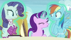 Size: 1920x1080 | Tagged: safe, screencap, rainbow dash, rarity, starlight glimmer, pony, g4, the end in friend, boots, glitter boots, magic, shoes