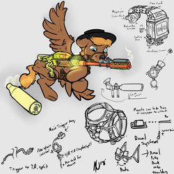 Size: 3000x3000 | Tagged: safe, artist:dombrus, oc, oc:calamity, fallout equestria, anti-machine rifle, anti-materiel rifle, battle saddle, cowboy hat, diagram, gun, hat, high res, lever action rifle, lore, rifle, sniper, spitfire's thunder, stetson, weapon