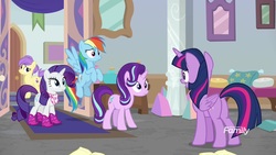 Size: 1920x1080 | Tagged: safe, screencap, berry sweet, rainbow dash, rarity, starlight glimmer, twilight sparkle, alicorn, pony, g4, the end in friend, boots, butt, friendship student, glitter boots, plot, shoes, twilight sparkle (alicorn)