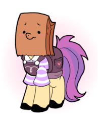 Size: 700x900 | Tagged: safe, artist:paperbagpony, oc, oc:paper bag, blushing, clothes, overalls, paper bag, shoes, striped shirt