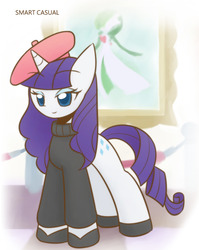 Size: 860x1080 | Tagged: safe, artist:howxu, rarity, pony, g4, beatnik rarity, beret, clothes, cropped, female, hat, mare, pokémon, solo, sweater