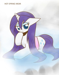 Size: 860x1080 | Tagged: safe, artist:howxu, rarity, pony, g4, bedroom eyes, cropped, female, hot springs, looking at you, solo, towel, wet, wet mane, wet mane rarity