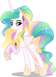 Size: 5000x6800 | Tagged: safe, artist:orin331, princess celestia, alicorn, crystal pony, pony, g4, absurd resolution, alternate hairstyle, crystal celestia, crystallized, female, mare, raised hoof, simple background, smiling, solo, transparent background