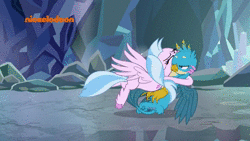 Size: 1920x1080 | Tagged: safe, screencap, gallus, silverstream, classical hippogriff, griffon, hippogriff, g4, what lies beneath, animated, cave, cute, diastreamies, duo, female, gallabetes, hug, male, nickelodeon, nightmare cave, no sound, shipping fuel, webm