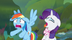 Size: 1920x1080 | Tagged: safe, screencap, rainbow dash, rarity, g4, the end in friend, bad breath, crying, floppy ears, tongue out