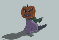 Size: 2200x1500 | Tagged: safe, artist:thistledsky, oc, oc:nina, halloween, halloween costume, holiday, jack-o-lantern, pumpkin, sitting