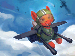 Size: 800x603 | Tagged: safe, artist:rodrigues404, oc, oc only, oc:dustbowl dune, original species, plane pony, pony, animated, cinemagraph, digital art, gun, helmet, male, plane, smiling, solo, stallion, war thunder, weapon