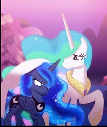 Size: 954x1134 | Tagged: safe, artist:light262, artist:lummh, edit, princess celestia, princess luna, alicorn, pony, comic:timey wimey, g4, comforting, constellation, constellation hair, cropped, duo, ethereal mane, female, hoof shoes, hug, mare, royal sisters, sisters, starry mane, winghug