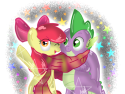 Size: 1533x1150 | Tagged: safe, artist:fanperő, apple bloom, spike, g4, clothes, female, male, scarf, ship:spikebloom, shipping, stars, straight