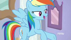 Size: 1920x1080 | Tagged: safe, edit, edited screencap, editor:michaelsety, screencap, rainbow dash, g4, my little pony: friendship is magic, the end in friend, bedroom eyes, discovery family logo