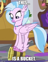 Size: 491x642 | Tagged: safe, edit, edited screencap, screencap, silverstream, classical hippogriff, hippogriff, g4, the hearth's warming club, adventure in the comments, bucket, captain obvious, citation needed, cute, dear god, diastreamies, expiration date, female, image macro, meme, no shit sherlock, silverstream's bucket, solo focus, team fortress 2, this is a bucket