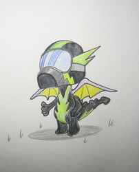 Size: 864x1071 | Tagged: safe, artist:hillbe, spike, dragon, g4, the washouts (episode), goggles, helmet, male, solo, traditional art, washouts uniform, winged spike, wings