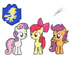 Size: 3000x2500 | Tagged: safe, artist:dsonic720, artist:icicle-wicicle-1517, color edit, edit, apple bloom, scootaloo, sweetie belle, earth pony, pegasus, pony, unicorn, colored, cutie mark crusaders, female, filly, sign, simple background, smiling, transparent background
