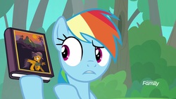 Size: 1920x1080 | Tagged: safe, screencap, rainbow dash, pony, g4, the end in friend, book, daring do and the razor of dreams, female, mare, solo