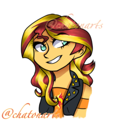 Size: 768x768 | Tagged: safe, artist:lexidapotatoartist, sunset shimmer, equestria girls, g4, my little pony equestria girls: better together, female, looking up, signature, simple background, smiling, solo, transparent background