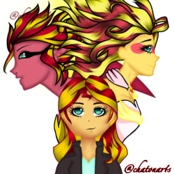 Size: 768x768 | Tagged: safe, artist:lexidapotatoartist, sunset shimmer, equestria girls, g4, clothes, daydream shimmer, female, signature, simple background, solo, sunset satan, sunset's conscience, transparent background