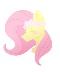 Size: 1000x1200 | Tagged: safe, artist:deadlnside, fluttershy, pony, g4, blushing, bust, commission, eyes closed, female, floral head wreath, flower, mare, portrait, simple background, solo, transparent background