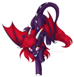 Size: 2042x2130 | Tagged: safe, artist:doekitty, oc, oc only, oc:scarlet spectrum, dragon, art trade, female, high res, landing, open mouth, simple background, solo, tongue out, transparent background, wings
