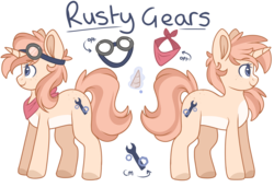 Size: 3000x2048 | Tagged: safe, artist:cinnamontee, oc, oc only, oc:rusty gears (cinnamontee), pony, unicorn, female, goggles, high res, mare, reference sheet, simple background, solo, transparent background
