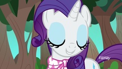 Size: 1920x1080 | Tagged: safe, screencap, rarity, pony, unicorn, g4, the end in friend, eyes closed, female, mare, neckerchief, smiling, solo